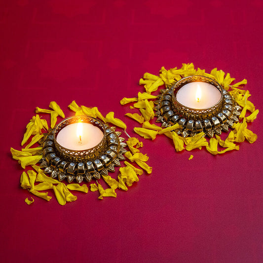 Sunflower with diamond Tea-light candle Holder  2pcs