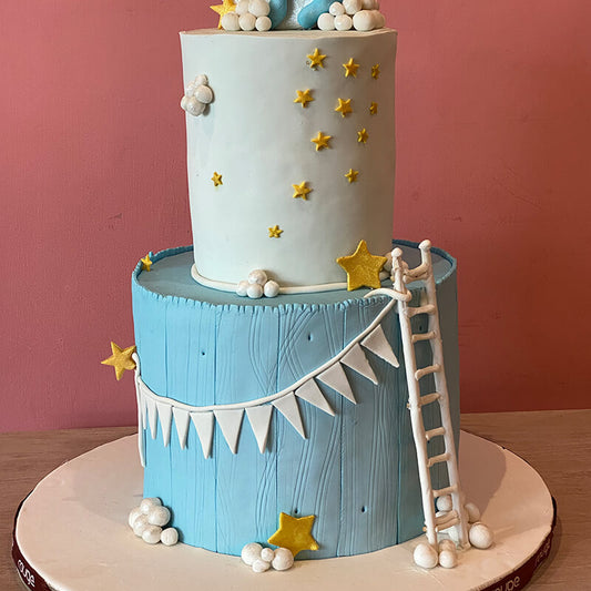 2 Tier Teddy on the Moon Chocolate Fondant Cake(3.6kgs)