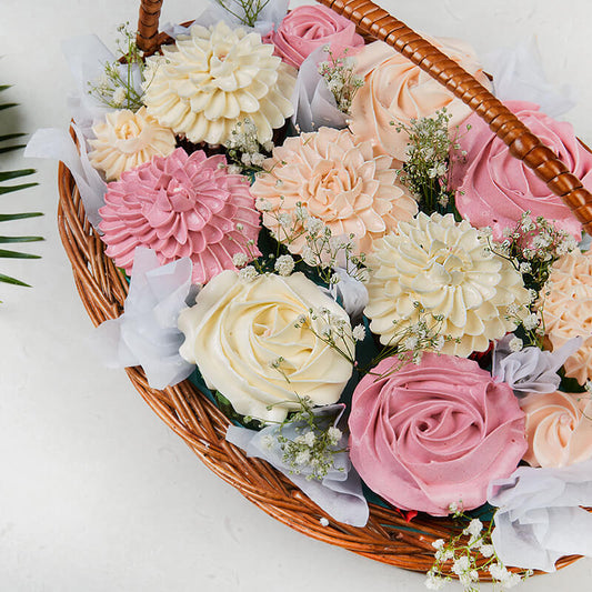 Assorted Floral Cupcake Basket/Bouquet (9 regular, 3 mini)