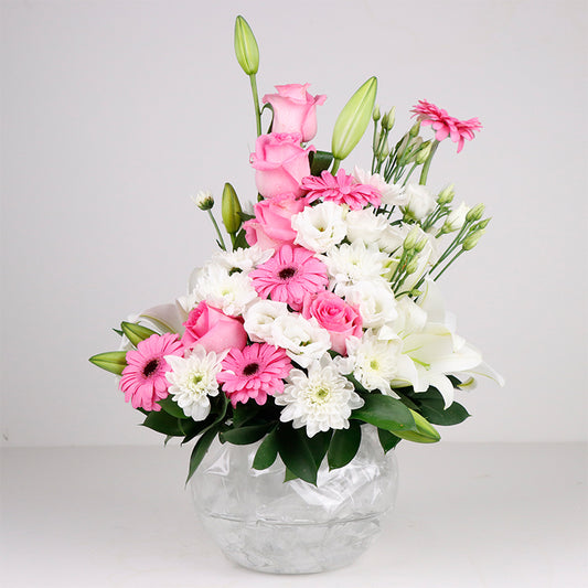 Pink & White Fishbowl Arrangement